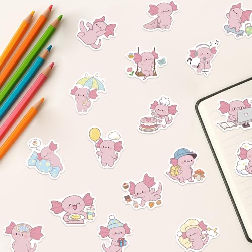 50PCS Axolotl Stickers, Cute Pink Animals Stickers for Water Bottle,Laptop,Phone,Skateboard, Cartoon Axolotl Gift for Kids Teens Adults - style: Cute