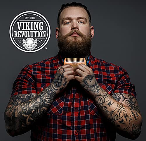 Viking Revolution Wooden Beard Comb and Case - Pocket Comb - style: Beard Comb