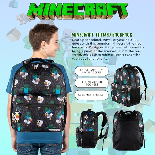 AI ACCESSORY INNOVATIONS Minecraft Chicken Jockey Boys & Girls Backpack, 16” Bookbag w/Molded Chicken Rubber Dangle - color: Minecraft Chicken Jockey Boy