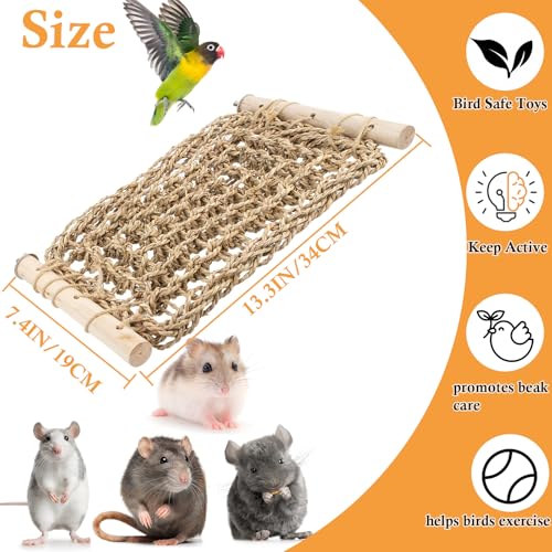 Rat Climbing Toys for Cage, Chewable Natural Hand-Woven Net Seagrass Mat, Cage Ladder Perch for Rats, Rat Ladder Bridge Toy with Mild Grassy Scent, Rodent Hammock Cage Accessories
