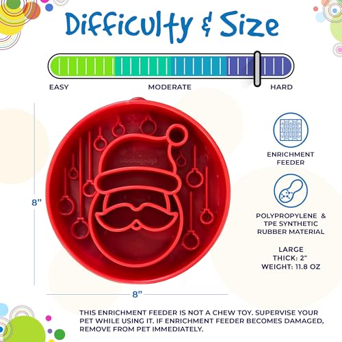 SodaPup Santa Enrichment Bowl – Durable Slow Feeder Bowl Made in USA from Non-Toxic, Pet-Safe, Food Safe Material for Mental Stimulation, Slowing Down Eating, Healthy Digestion, & More - color: Red Santa eBowl