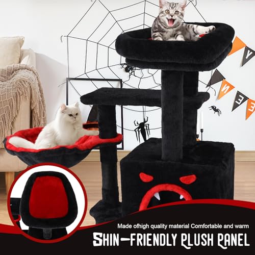 Cat Tree Tower with Hammock,40"Cat Trees for Indoor Cats Large Adult(Black) | Modern Cat Tree Tower with Scratching Post, Cats Condo Furniture with Cloud Top Perch, Cats Climbing Tower for Kittens - color: Black