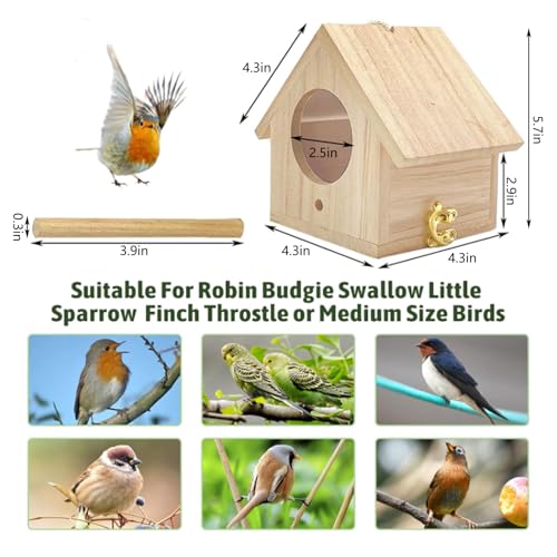 Tfwadmx Wooden Bird House, Pack of 2 Hanging Birdhouse for Outside, Wooden Nests Box Garden Patio DIY Decorative for Robin Budgie Swallow Little Sparrow Finch Throstle or Medium Size Birds