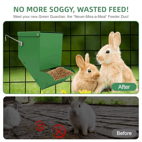 2 Packs Hay Feeder Rabbit, Metal Small Animal Feeder with Lid & Mesh Bottom, 4.7 Inch 2 LBS Capacity, Gravity Food Dispenser for Guinea Pigs Chinchillas, Cage or Outdoor Use, Green - size: 4.7 Inch (2Pcs)