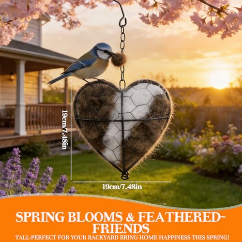 KOSIMI Handmade Alpaca Fiber Bird Nesting Heart, Birds Nests Material Holder, Hummingbird Houses Nest Boxes Gifts for Outside Garden Art Birdhouse, Birds Lovers, Winter Tree Shelter for Wild Bird