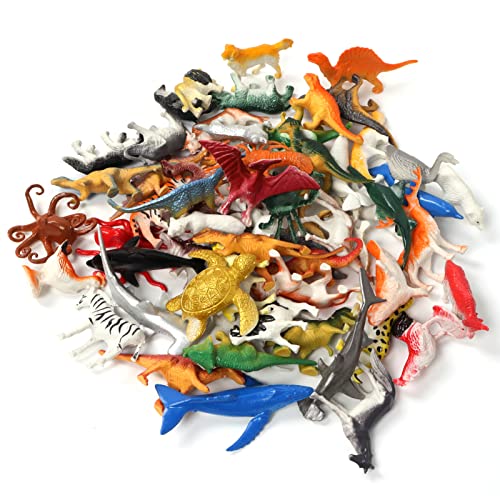 60 Pcs Assorted Dinosaur, Ocean, Sea, Farm, Jungle, Wild Animals & Dinosaurs Figure Realistic Plastic Zoo Play Set - Small Toys for Kids, Cupcake Topper, Party Favors