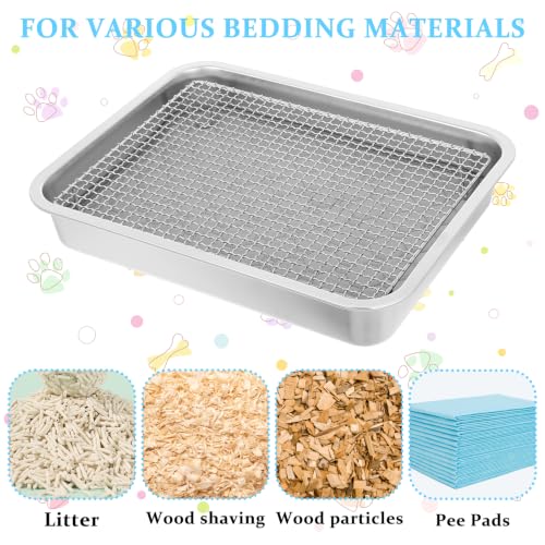 Guinea Pig Box with Stainless Steel Grid and Washable Pad Small Animal Toilet Training Accessories for Dwarf Rabbit Ferret Chinchilla, Easy Clean Less Stink 17"*13"*2.5"