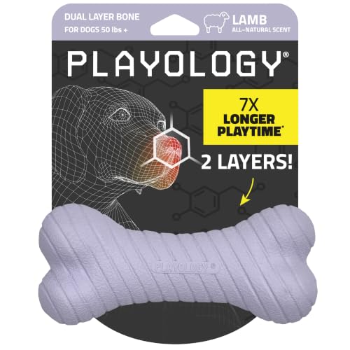 Playology Dual Layer Bone Dog Chew Toy - Jumbo, Lamb Scent | Rubber Construction, All Natural Scent, Heavy Duty Design - size: Jumbo, style: Lamb