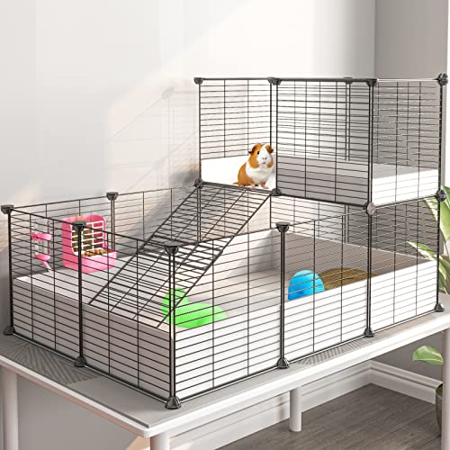 Oneluck Guinea Pig Cage, Indoor Habitat with Waterproof Plastic Bottom,Playpen for Small Pet Bunny, Turtle, Hamster, Loft cage - color: Loft cage