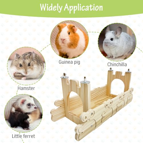 Hamiledyi Chinchilla Wooden Suspension Bridge Hanging Bridge Platform Squirrel Drawbridge Tunnel Toys for Guinea Pig Hamster Habitat Decoration and Toys Chinchilla Cage Accessories(Style C)