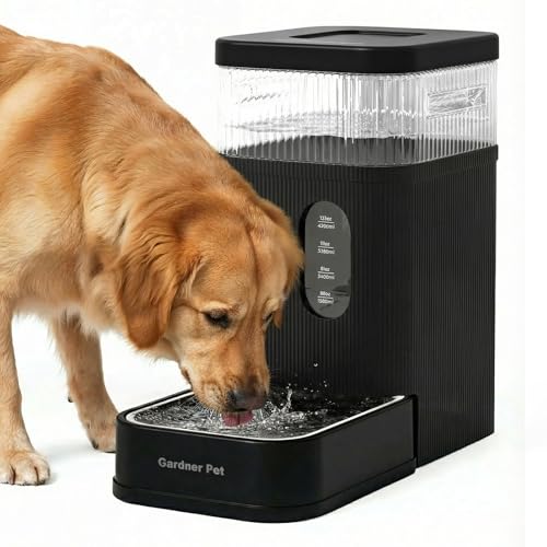Gardner Pet 2.2 Gallon Automatic Dog Water Bowl Dispenser 8.5L Gravity Water Feeder with Stainless Steel Bowl & Maifan Stone Filter, BPA-Free for for Cats and Dogs (Black, 2.2 Gallon) - color: Black, size: 2.2 Gallon
