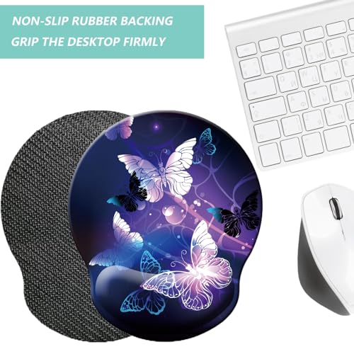 Mouse Pad with Wrist Support, Ergonomic Mouse Pad with Memory Foam Wrist Rest Cushion, Non-Slip Rubber Base Gaming Mice Pad for Home Office Computer Laptop, Butterfly - color: H-butterfly