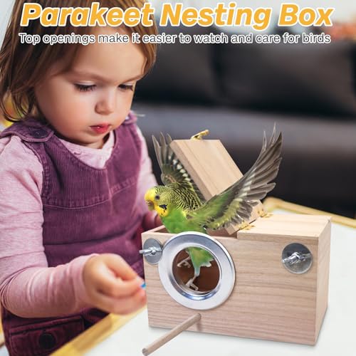 PINVNBY Parakeet Nesting Box Bird House for Cage Wood Mating Box Bird Breeding Box for Lovebirds, Cockatoo, Budgie, Finch, Canary Small and Medium Sized Birds (L:9.8 * 5.3 * 5.3 inch) - size: Wood,L: 9.8*5.3*5.3 inch