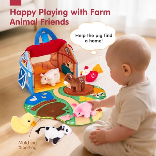 hahaland Baby Toys 6-12 Months, Surprise Barn Farm Animals with Sounds Word | 6PCS Farm Toys Montessori Toys for 6 Month Old Baby Gifts Toddlers Christmas Birthday Gift 1 Year Old Boy Girl Gifts