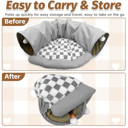 PINVNBY Bunny Tunnel Bed 2-in-1 Removable and Cozy Large Guinea Pig Hideout Tunnel Washable Small Animal Tunnels Tube Toys Guinea Pig Accessories for Rabbit Chinchilla Hedgehog Ferret (Gray)