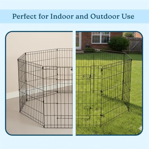 Dog Playpen - Foldable Metal Exercise Puppy Play Pen with 8 24x30in Panels - Indoor/Outdoor Pen with Door for Dogs, Cats or Small Animals by PETMAKER | Indoor/Outdoor Portable Pet Play Fence with 8 Durable Panels and Secure Door for Dogs, Puppies, Cats, a