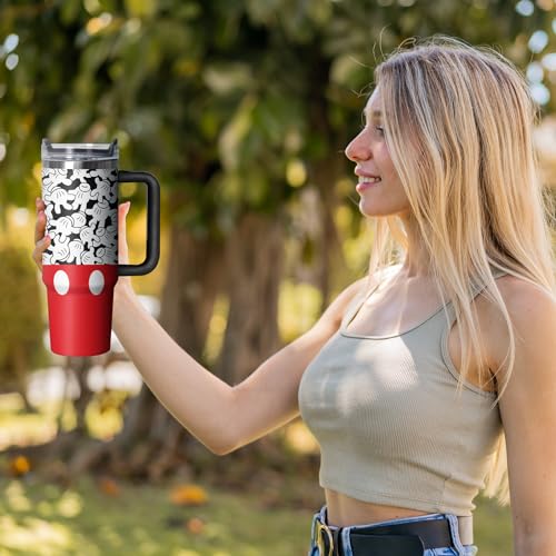 30oz Cartoon Mouse Tumbler with Handle and Straw Lid | Stainless Steel Insulated Tumbler, BPA FREE Travel Coffee Mug Cup for Car Cold and Hot - Birthday, Christmas Gift - color: Palm, size: 30 Ounces