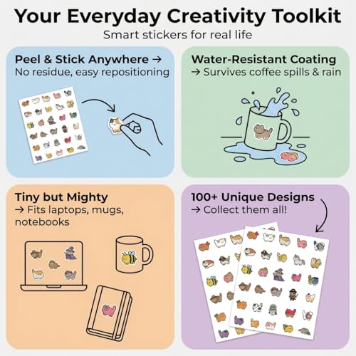 TheClover 150Pcs Creative Cat Sticker Set - Funny Food & Costume Kitty Decals, Quirky Designs with Sushi, Astronaut, Unicorn & More, Waterproof Self-Adhesive for Laptop, Water Bottle, Journal - style: Creative Cat Sticker Set