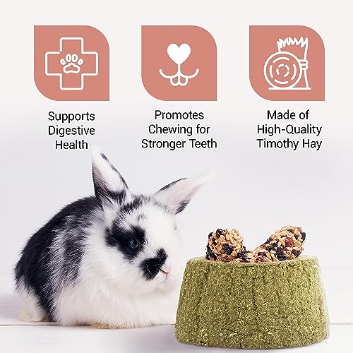 Evergreen Pet Supplies Edible Chew Bowl - Dental Support & Guinea Pig Toys - Treat Play with Edible Bowls for Rabbits - Durable Chew Toy for Small Pets - Pack of 4, Green & Brown