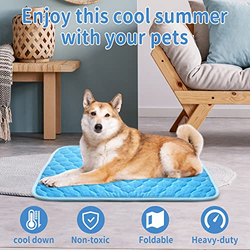 Dog Cooling Mat Non-Toxic Self Cooling Pad for Dogs Cats in Hot Summer Cool Pad Washable & Easy Clean - color: BLUE, size: Medium 27x20in