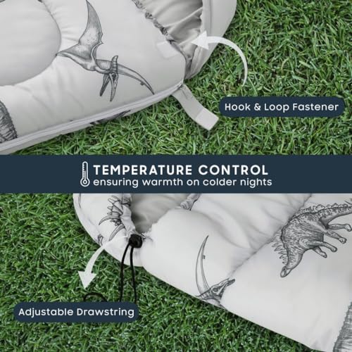 Wake In Cloud - Kids Sleeping Bag for Boys Toddlers, Camping in Warm Cold Weather, Backpacking Lightweight Compact Outdoor Liner for 3 Seasons, Dinosaur Sketch - color: Light Gray