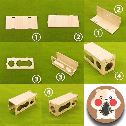 7.9-Inch Natural Wood Hamster Smiley Face Tunnel Toy – Open-Ended Comfort Tube, DIY Cozy Happy Tunnel for Dwarf Hamsters, Gerbils, Mice