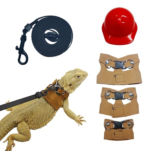 Reptile Pets Leash Harness Set with Jackets and a Party Theme Hat for Bearded Dragon Lizard, Leopard Gecko and Other Small Animal Pets, Outdoor Play, Red - color: Round Red