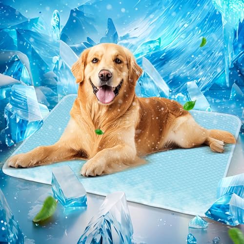 Mora Pets Dog Cooling Mat Instant Self Cooling Pad for Dogs & Cats Breathable Washable Summer Pet Cool Mat Indoor Outdoor, Puppy Cold Blanket for Floor Crate Car Travel Use Medium 36'' x 27'' Blue - color: Blue, size: 36-Inch (Medium)