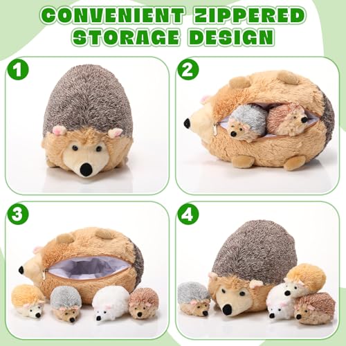 Hiboom 5 Pcs Hedgehog Stuffed Animal, 14 Inch Large Mommy Hedgehog Stuffed Plush Toys with 4 Plush Baby Soft Cuddly Plushie Toy Set Easter Gifts for Kids Birthday Gifts Party Favors(Lying Down) - style: Lying Down