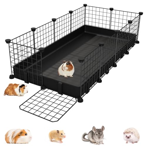 Small Animal Playpen with Waterproof Mat,Guinea Pig Cages,49.2x24.6x12.2inch C&C Cage for Hamster,Bunny,Hedgehog,Chinchilla,Ferret,Indoor Outdoor Portable Metal Wire Yard Fence,Metal Pet Panels-12pcs - color: 12pcs with Mat