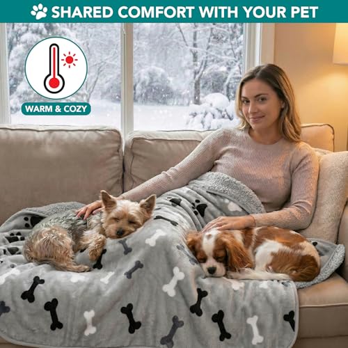 PETAMI Sherpa Fleece Waterproof CAT and Dog Blanket, Bone Gray, Small - color: Bone Gray, size: Small (24x32)