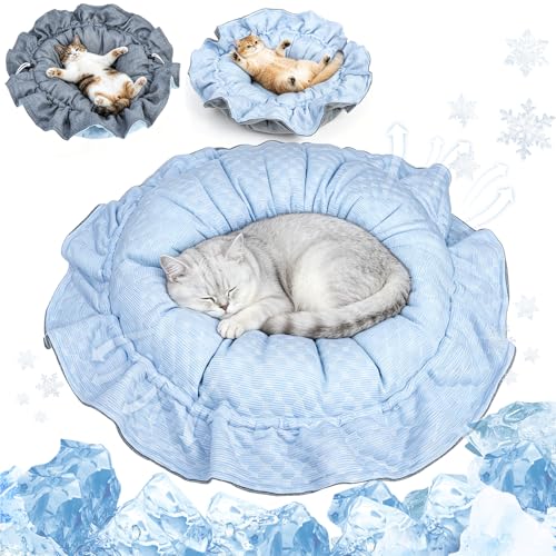 Cat Cooling Bed Mat - Upgraded Thickened 2-Sided Reversible Cold Pad for Cats Puppy Small Dogs Keep Cool in Summer, Adjustable Soft Cozy Pet Sleeping Blanket for Crate Floor Bed Sofa Kennel