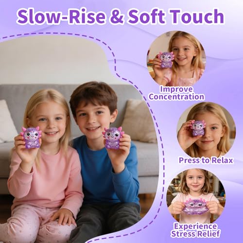 Purple Sitting Axolotl Squeeze Toy, Slow Rising Squishy Toy | Cute Glitter Squeeze Anxiety Pressure Ball, Portable Calming Fidget Toy for ADHD Autism, Gift Box Packed - color: Single Purple Sitting Axolotl