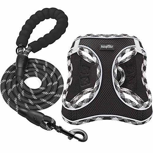 haapaw Dog Harness with Leash Set, No Pull Adjustable Reflective Step-in Puppy Harness with Thickened Padded Vest for Extra-Small/Small Medium Dogs - color: Black, size: S