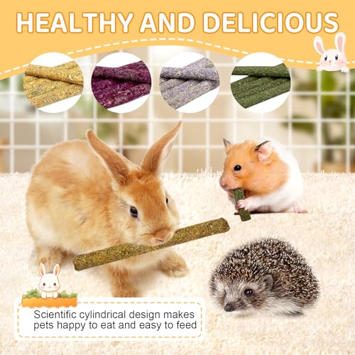 52Pcs Rabbit Chew Sticks, Guinea Pig Toys, Natural Timothy Teeth Stick | Rabbit Bunny Chew Sticks Toys for Teeth Mixing Flowers, Roses, Calendula and Forget Me Not, Small Animals Treats - size: 52Pack-Sticks