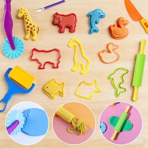 Kleeblatt Dough Tools Set for Kids - 37 Pcs Playdough Kit | 18 animal molds, 9 Basic Dough Tools, 9 Double-Headed Clay Carving Tools, 1 Cleaning Brush, Exquisite Box - color: KT-DoughTools-8