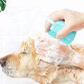 Pet Grooming Brush Bath Soft Silicone Bristle Brush with Soap and Shampoo Dispenser (Blue)