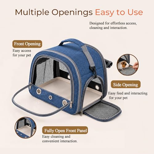 Small Pet Carrier with Removable Tray, Foldable Travel Bag for Rabbits, Guinea Pigs and Birds, Breathable Pet Carrier with Clear Window and Privacy Cover - color: Navy