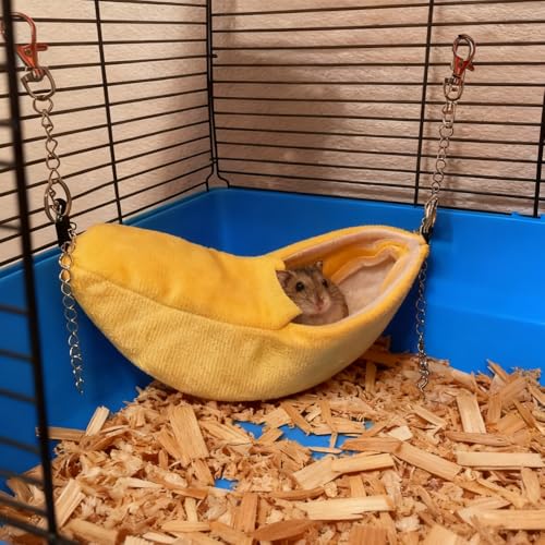 DQITJ 2 Pack Sugar Glider Bed House Hamster Banana Warm Hammock Small Animal Cage Nest (Pink and Yellow)