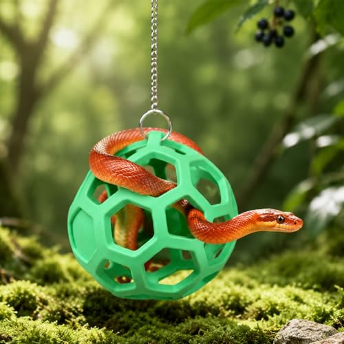 Snake Enrichment Toys for Ball Python, Includes Jungle Gym Ball with Chain, Climbing Rings for Small Corn Snake, Small Reptiles Exploring&Climbing Accessories