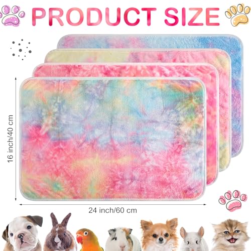 Reginary 4 Pcs Waterproof Guinea Pig Blankets Washable Small Animal Fleece Bedding Absorbent Guinea Pig Cage Liners Reusable Training Pee Pad Pet Sleep Mat for Hamster(Tie Dye Pattern,24 x 16 Inch) - size: 24 x 16 Inch