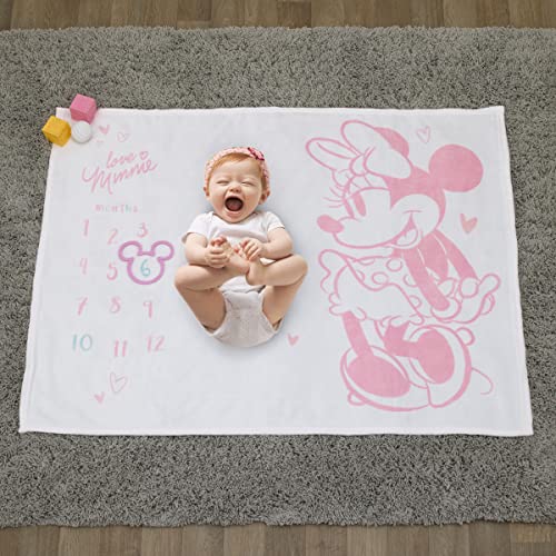 Disney Minnie Mouse White, Pink, and Aqua Super Soft Milestone Baby Blanket - color: Minnie Mouse White, Pink, and Aqua