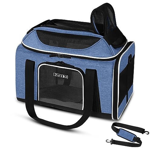 Top-Expandable Small Pet Carrier 18"x13"x9.5" Airline Approved | for Southwest Airlines, Lockable Safety Zippers and Anti-Scratch Mesh, Soft-Sided, Pets Under 10 Lbs, Blue - color: Blue, size: 18.0"L x 13.0"W x 9.5"H