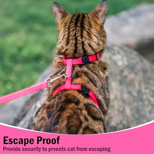 PUPTECK Adjustable Cat Harness and Leash Set Escape Proof Kitten Strap Collar for Walking Travel, Hot Pink, M - color: Hot Pink, size: Medium