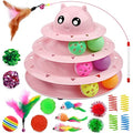 UPSKY 20 PCS Cat Toys Set with Teaser, Mice, Spring, and Various Ball Toys | Puzzle Kitten Toys, Sturdy Structure, Detachable Design, Easy to Assemble, Anti-Slip, Reduces Boredom for Indoor Cats - color: B-20PCS-Pink