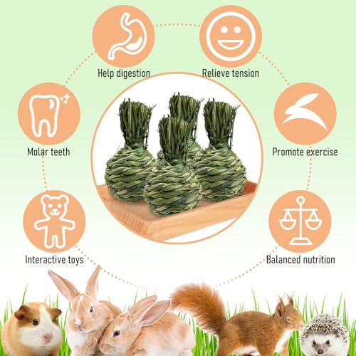 Hamiledyi Rabbit Chew Ball Bunny Timothy Grass Ball Natural Woven Chewing Toys Small Animal Activity Play Balls Chew Toys for Bunny Rabbits Hamster Guinea Pigs Chinchilla Gerbils 4PCS - style: Apple 4 PCS