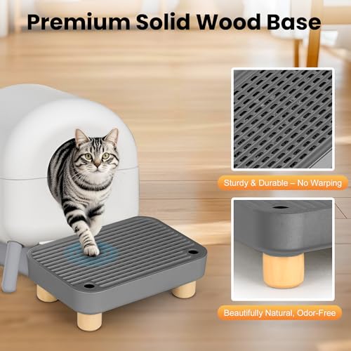 Litter Box Step, Litter Box Ramp/Catcher with Wooden Base, Anti-Tracking & Easy to Clean, Ideal for Small & Elderly Cats (Dark Gray) - color: Dark Gray