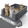 FURTIME Stainless Steel Cat Litter Box, Extra Large Cats Metal Litter Box | High-Sided Open-Top Easy-Clean Litter Pan for Multi-Cat Home, Non-Stick, Anti-Leakage, Comes with Scoop & Mat, 28"×20"×12.2" - color: Grey, size: XXX-Large