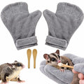 Sugar Glider Cage Accessories Pet Handling Gloves, 2 Soft Bonding Mitts + 2 Mini Feeding Spoons, Cage-Side Care Set Grooming, Treat Portioning Daily Handling, For Sugar Glider Hamster Hedgehog (Grey) - color: Grey