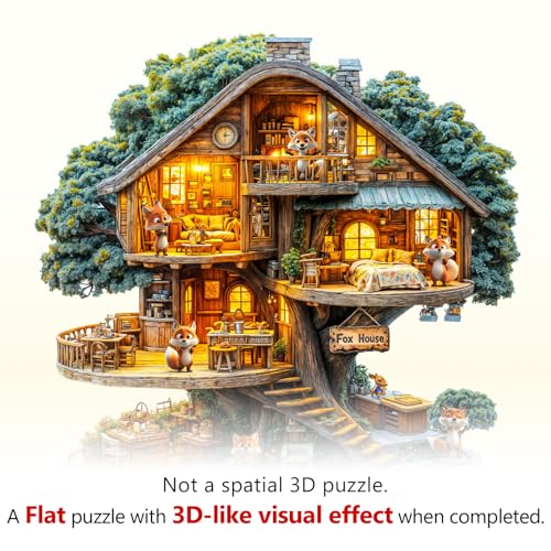 WOODBESTS Wooden Puzzles for Adults (270 Piece, L, 13.4 * 13.4in) Fox House Wood Puzzle Adult, Unique Wooden Animal Jigsaw Puzzles, Family Game and Birthday Gifts for Friend - size: Large